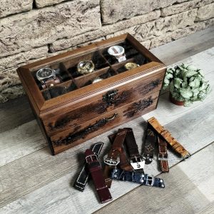 Wood Watch Box With Drawer 12 Compartments Luxury Watch Case Lichtenberg Figure