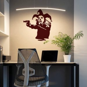 Captivating Joker Clown Wall Decal - Vinyl Sticker featuring Gun Theme